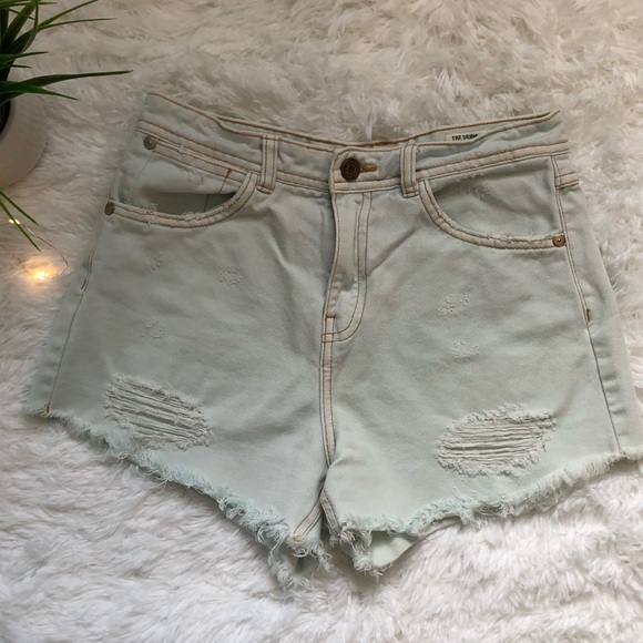 Zara Mint-Light Green High-Waist Denim Mom Shorts - Picture 6 of 6